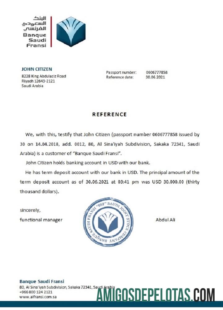 Referência do Banque Saudi Fransi da Arábia Saudita exemplo